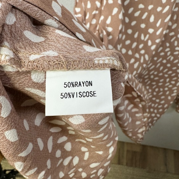 Petal + Pup Brown & White Puff Sleeve Midi Dress | US 4 - Picture 6 of 6